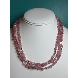 Premier Design Pink Cat Eye Fiber Optic Glass Triple Strand Beaded Necklace